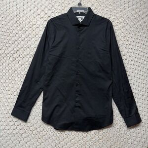 Express 1MX Dress Shirt Mens Sz M 15-15.5 Black Slim Fitted  Stretch Long Sleeve